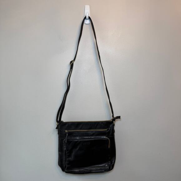 Leder Buck Women's Genuine Leather Zip Crossbody Bag Purse Black - Picture 2 of 8
